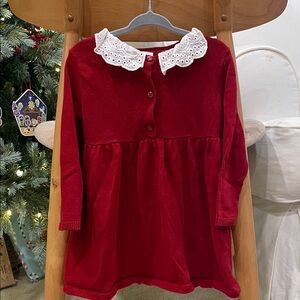 H&M Red Dress with White Eyelet Collar 18 month